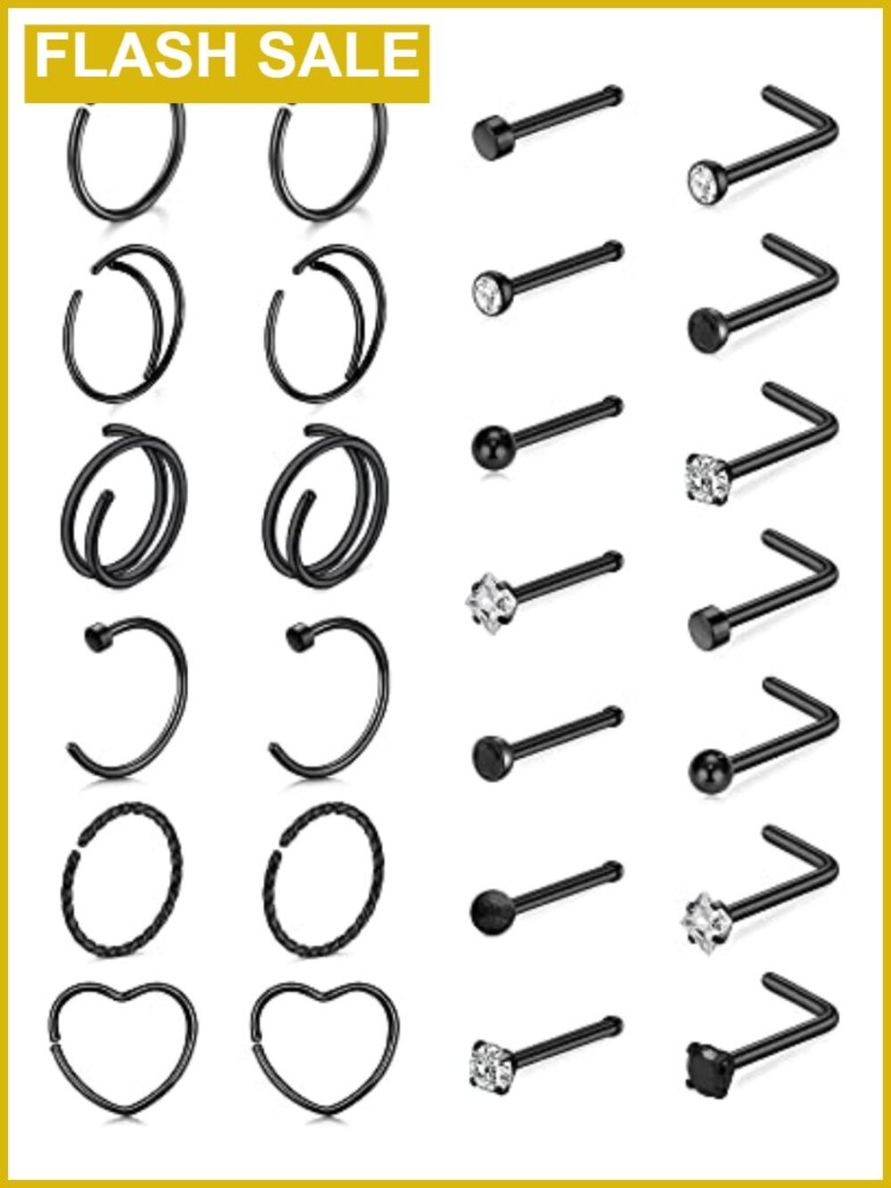 20G Surgical Steel Nose Rings Hoops Studs Body Piercing Jewelry